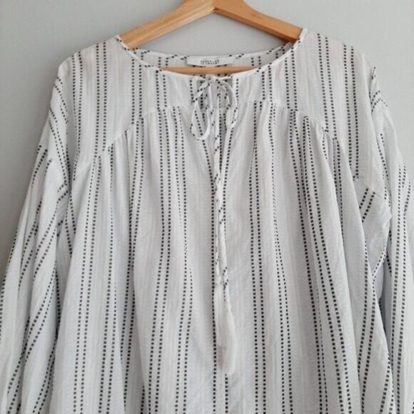 DEREK LAM 10 Crosby Relaxed Fit White Striped Peasant Blouse Sz 4 - Picture 3 of 11